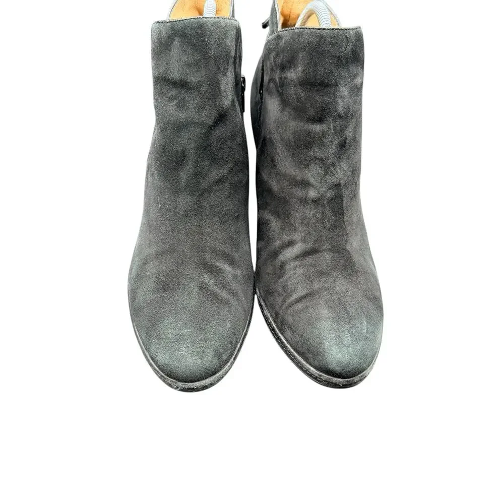 Sofft Black Suede Ankle Booties 8.5 Heeled Boot Zip Leather Trim Bow Detail